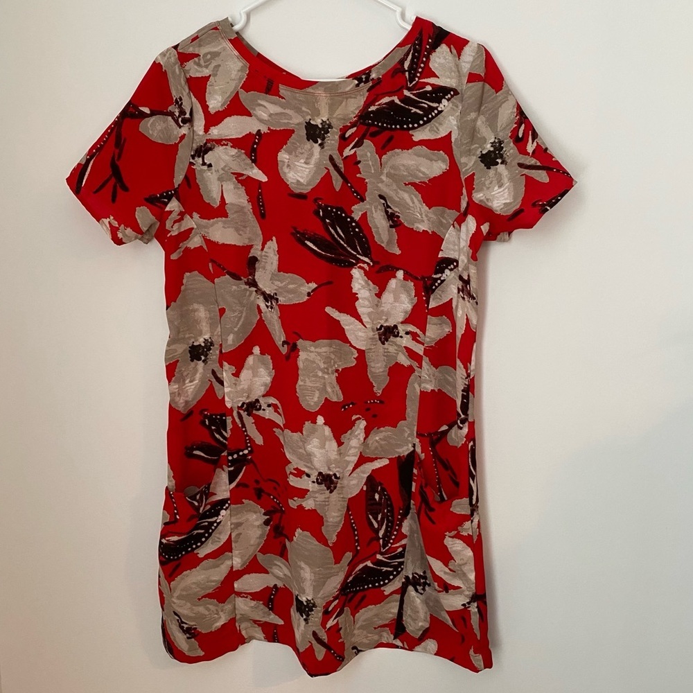 Abercrombie Red Orange Print Short Sleeve Mini Dress